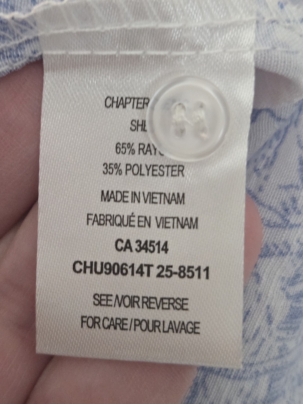 C By One Blue Toile Button-Down Shirt Large (7983) - Picture 6 of 6
